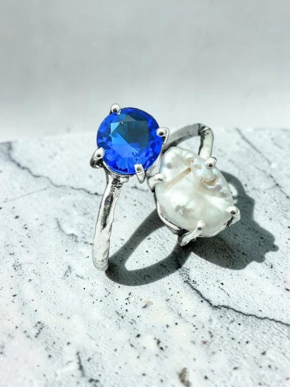 Tanzanite Biwa Pearl Gemstone Adjustable Ring Jewelry US Size-6.5